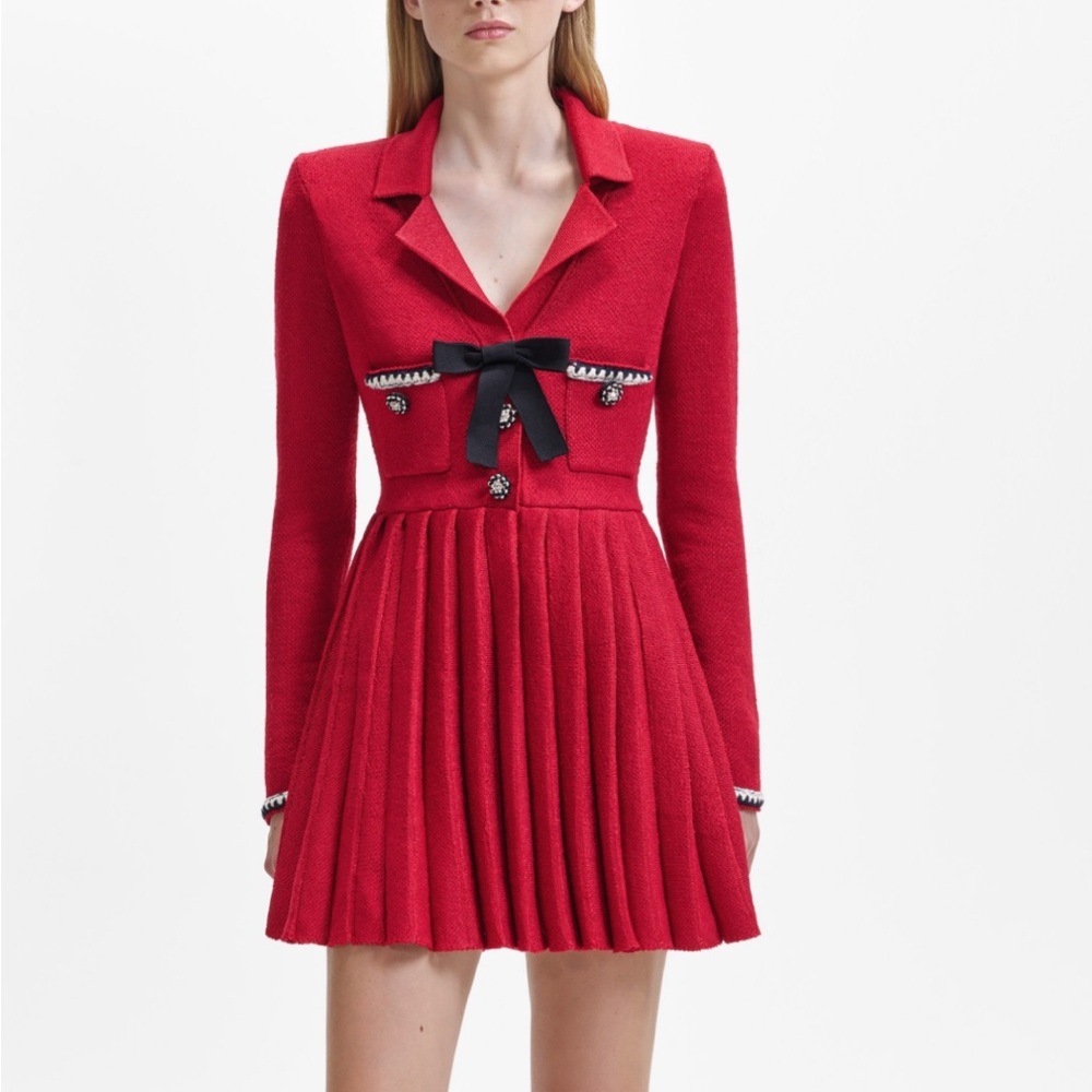 Self-Portrait Red Mini Dress with Black Accents
